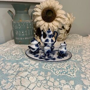 Blue and White Floral Miniature Tea Set